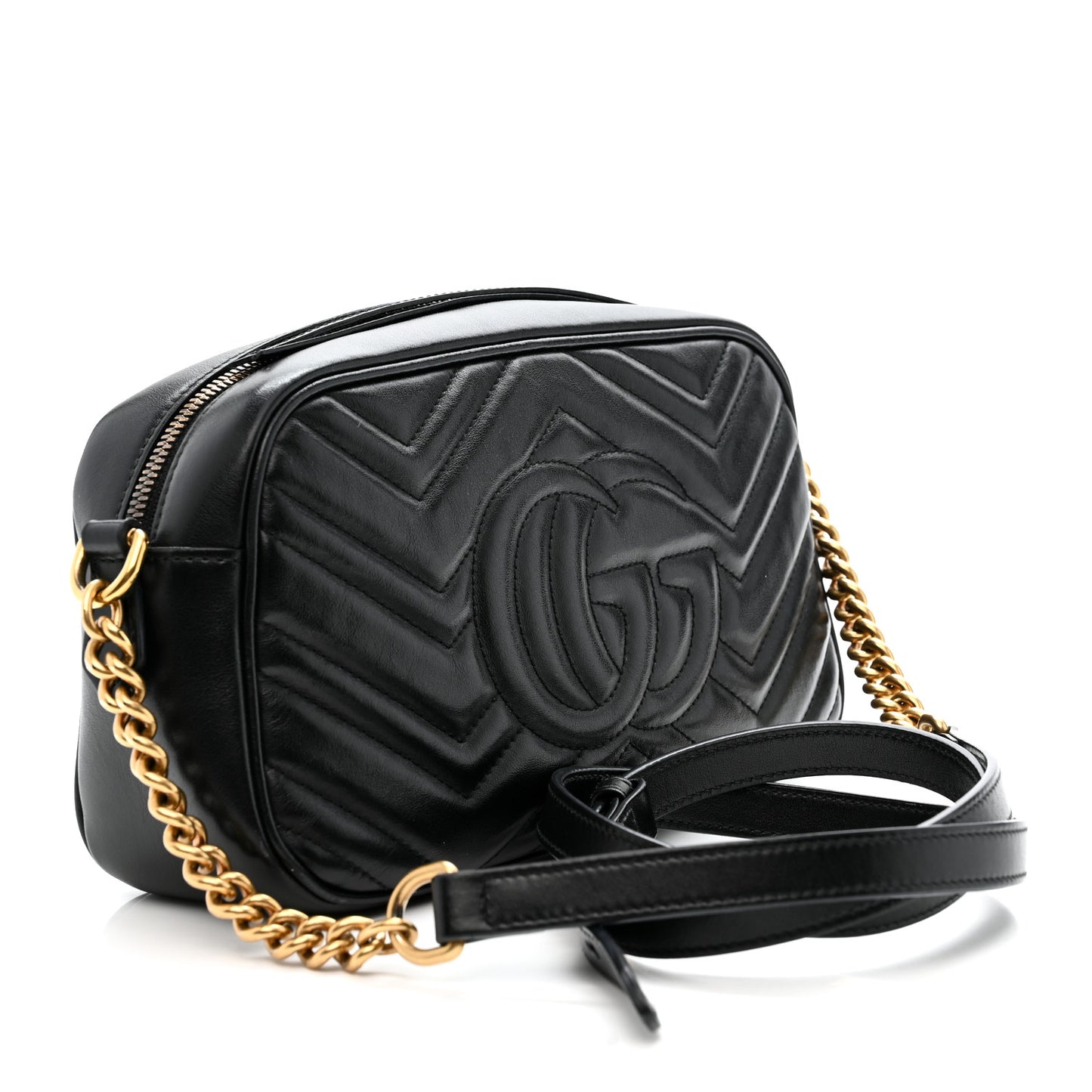 Calfskin Matelasse Small GG Marmont Chain Shoulder Bag Black