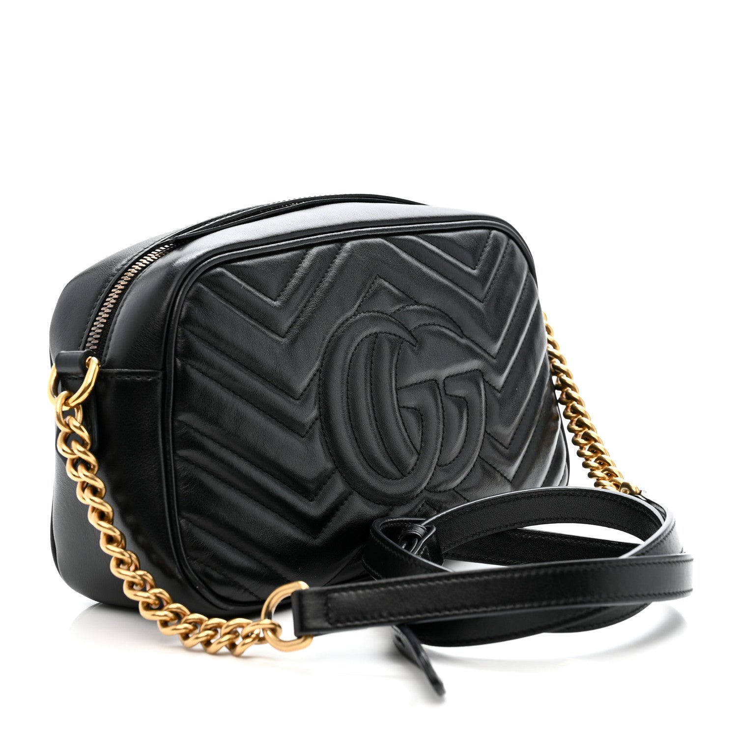 Gucci Calfskin Matelasse Small GG Marmont Chain Shoulder Bag Black 3 of 10