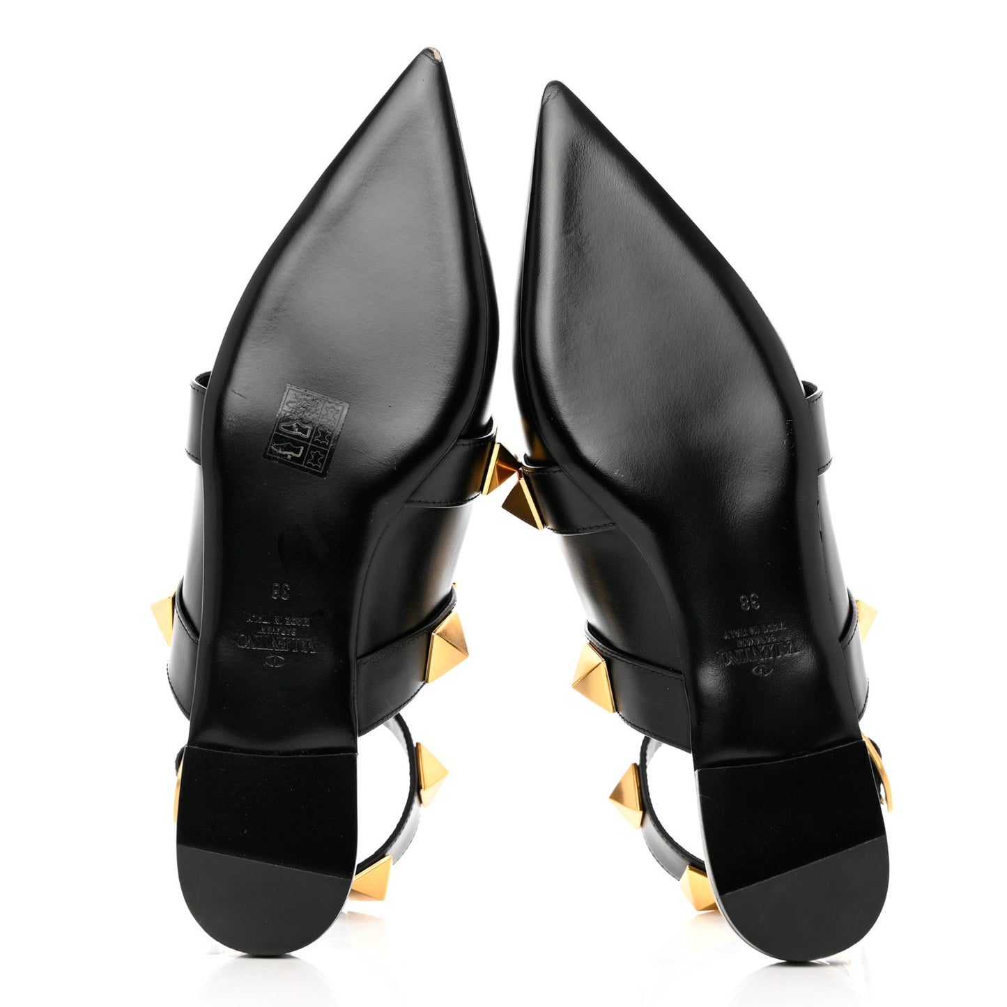 Calfskin Roman Stud Ankle Strap Flat Mules 38 Black