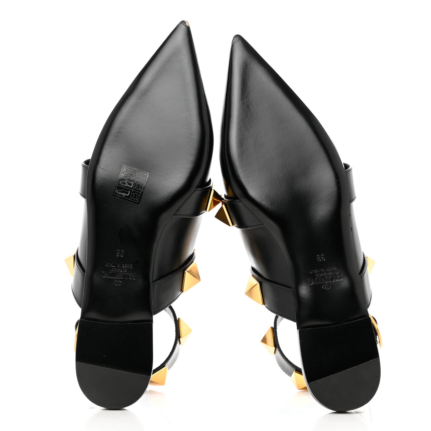 Valentino Garavani Calfskin Roman Stud Ankle Strap Flat Mules 38 Black 5 of 9