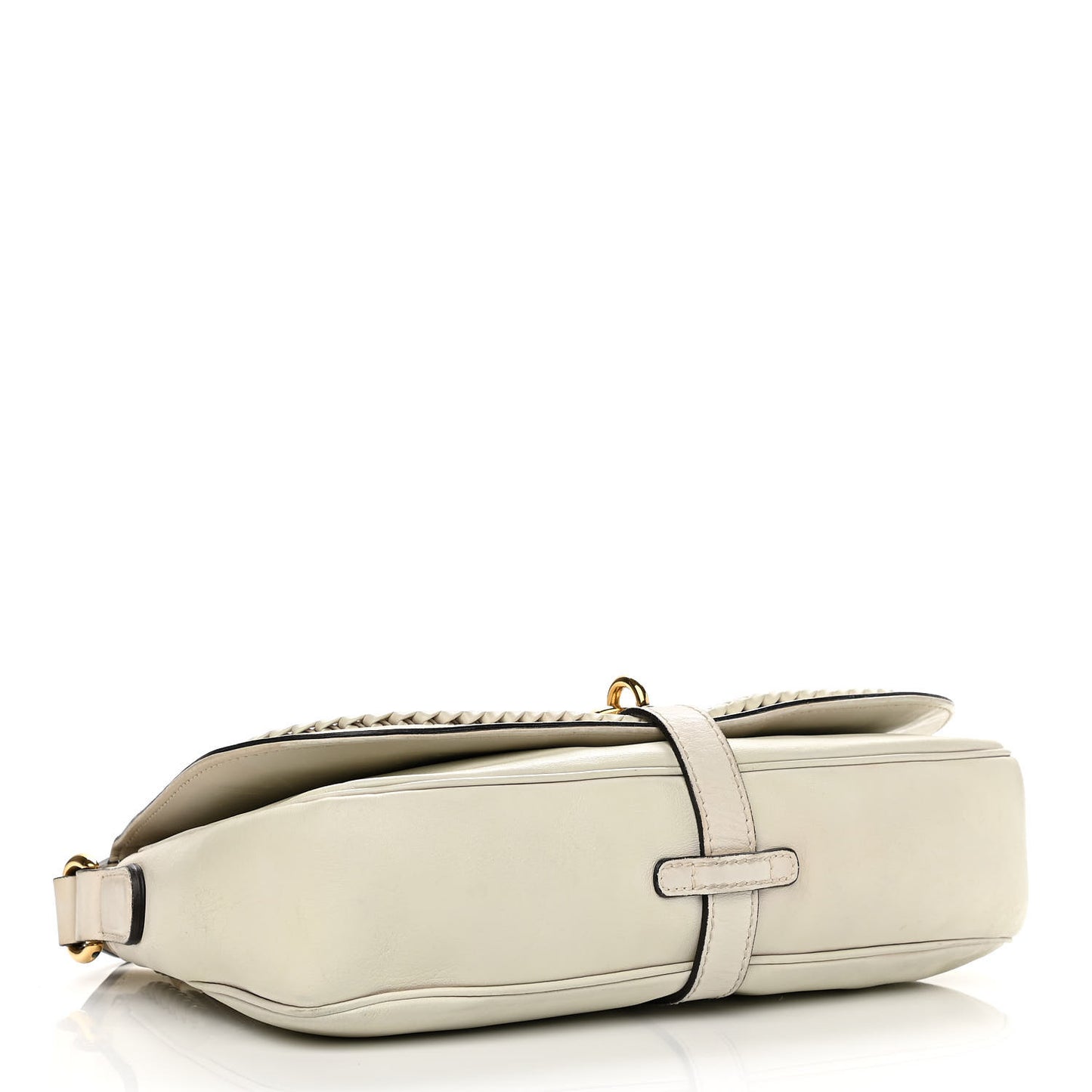 Calfskin Handmade Medium Flap Shoulder Bag Off White