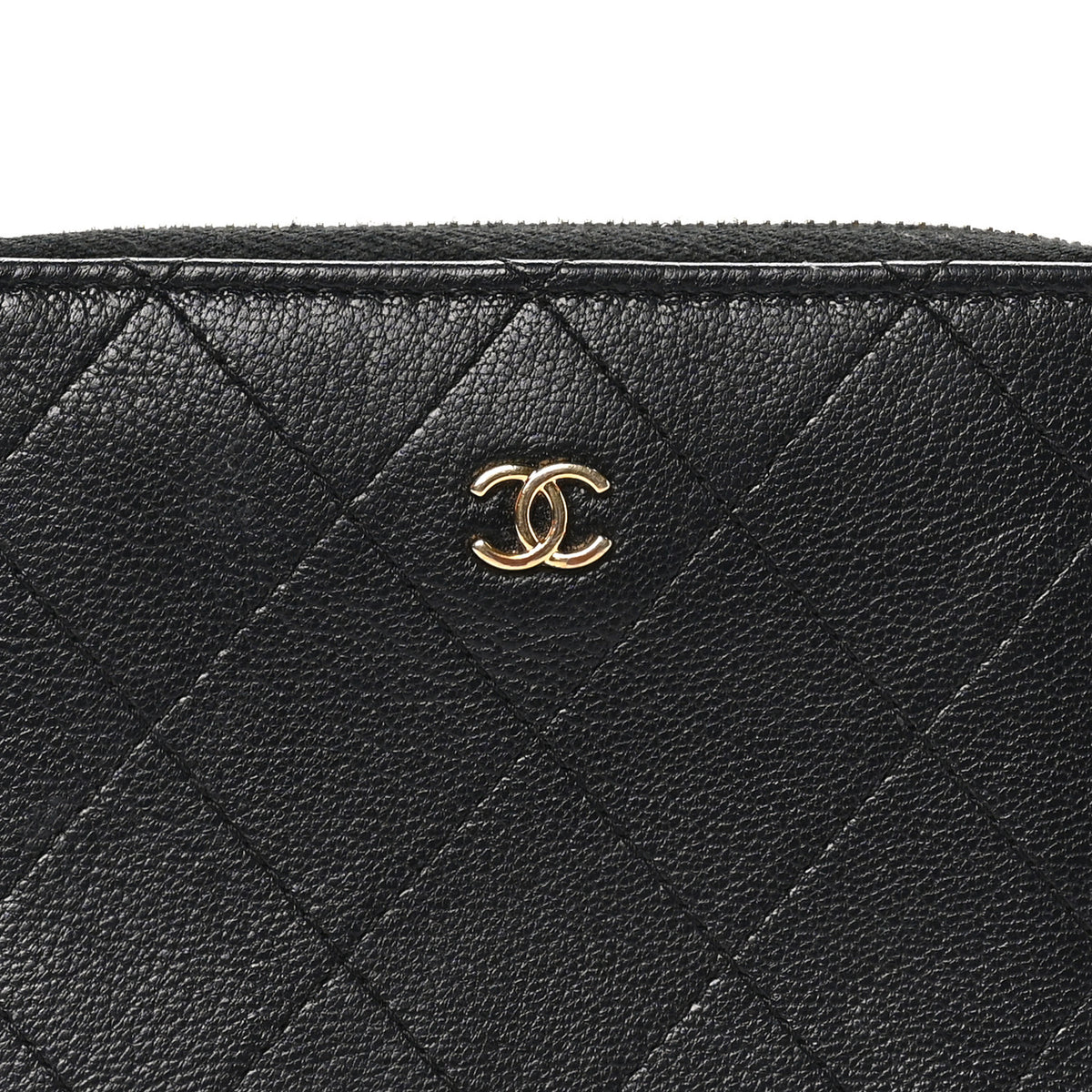 Calfskin Quilted Compact Wallet Black