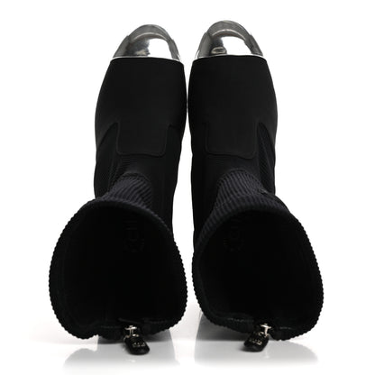 Chanel Grosgrain Knit Cap Toe CC Sock Boots 39 Black Silver 2 of 10