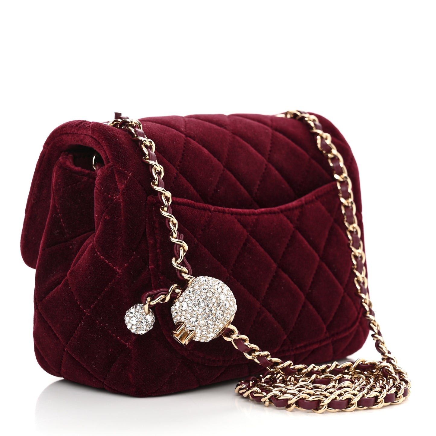 Velvet Quilted Mini Square Pearl Crush Flap Burgundy