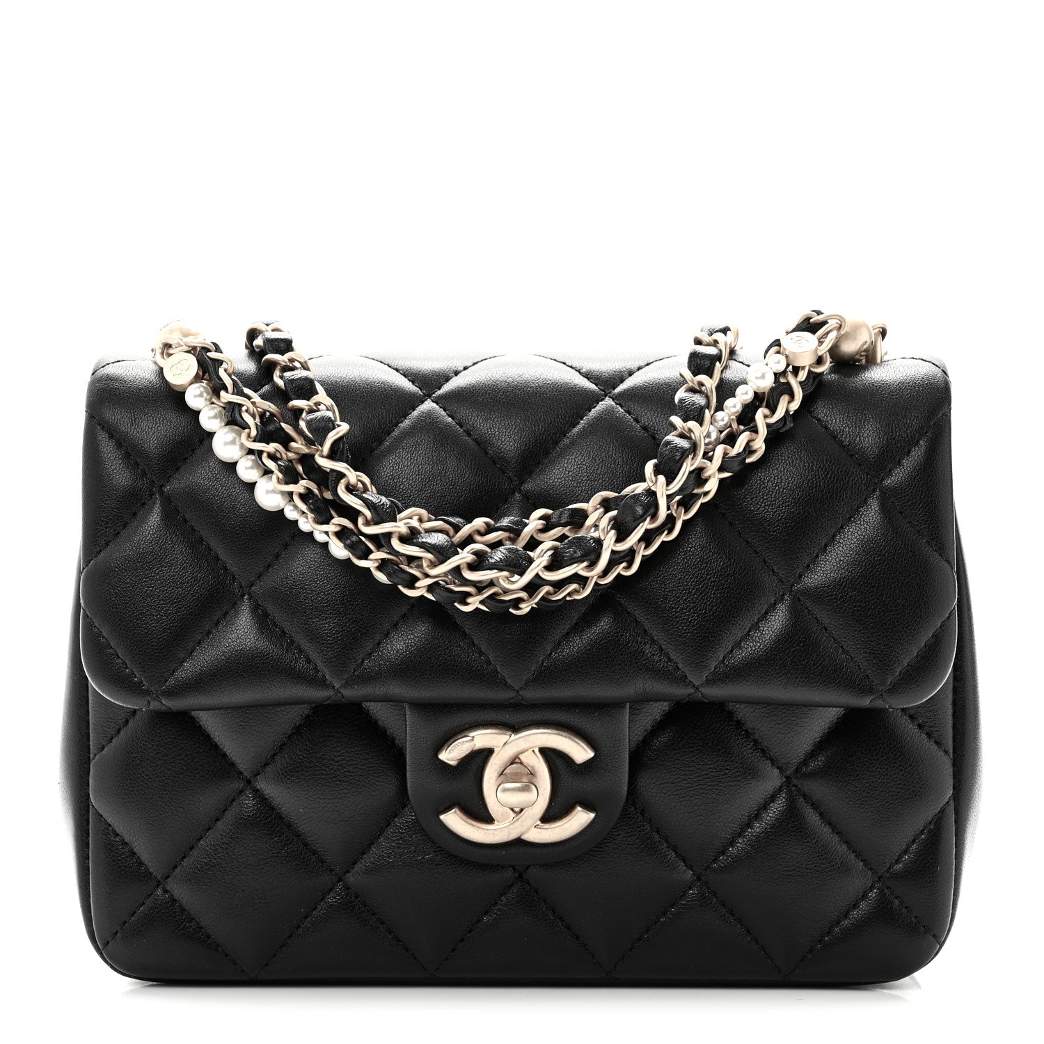 Chanel Shiny Lambskin Quilted Pearl Twist Mini Square Flap Black 8 of 10