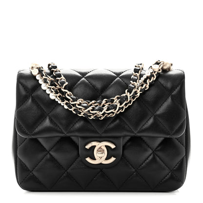 Chanel Shiny Lambskin Quilted Pearl Twist Mini Square Flap Black 8 of 10