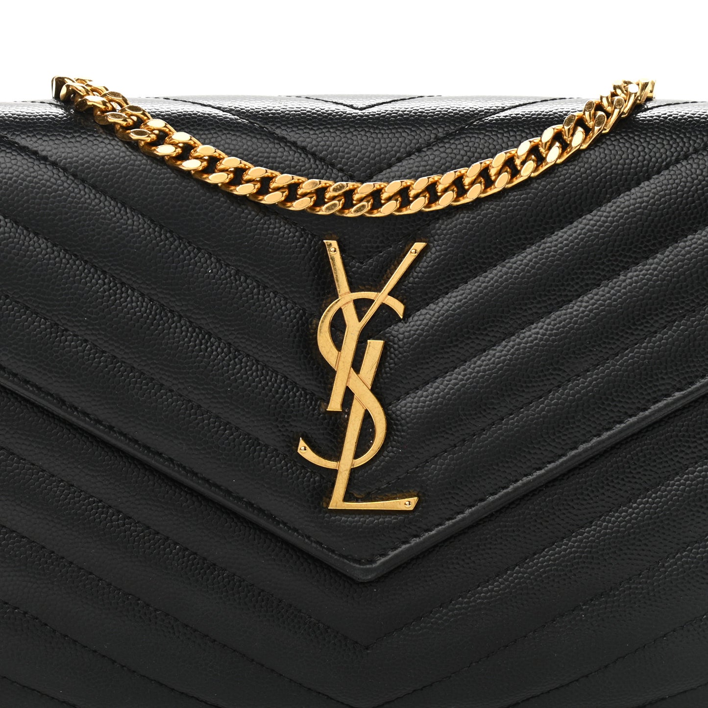 Grain De Poudre Matelasse Chevron Monogram Chain Wallet Black