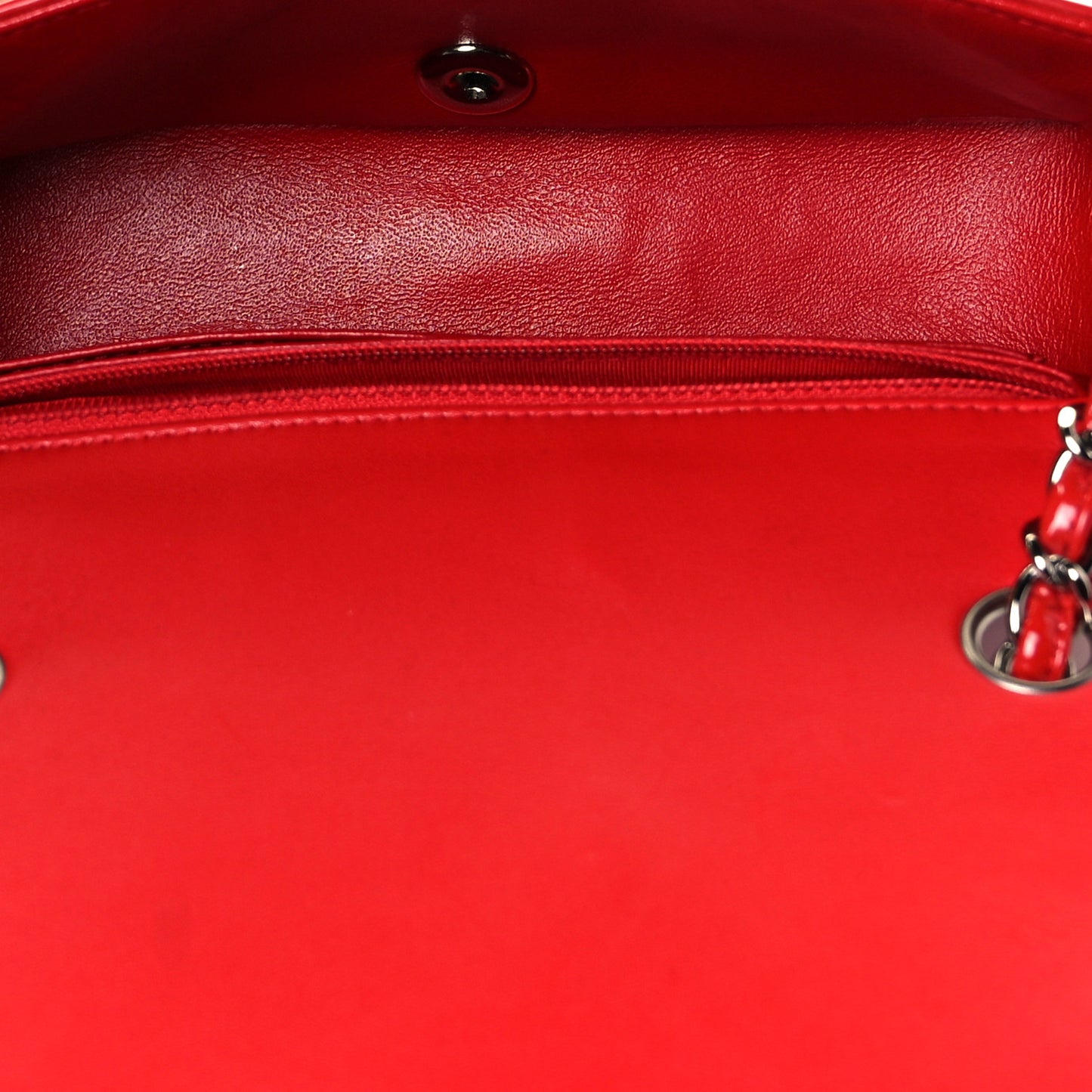 Patent Calfskin Chevron Quilted Mini Rectangular Flap Red