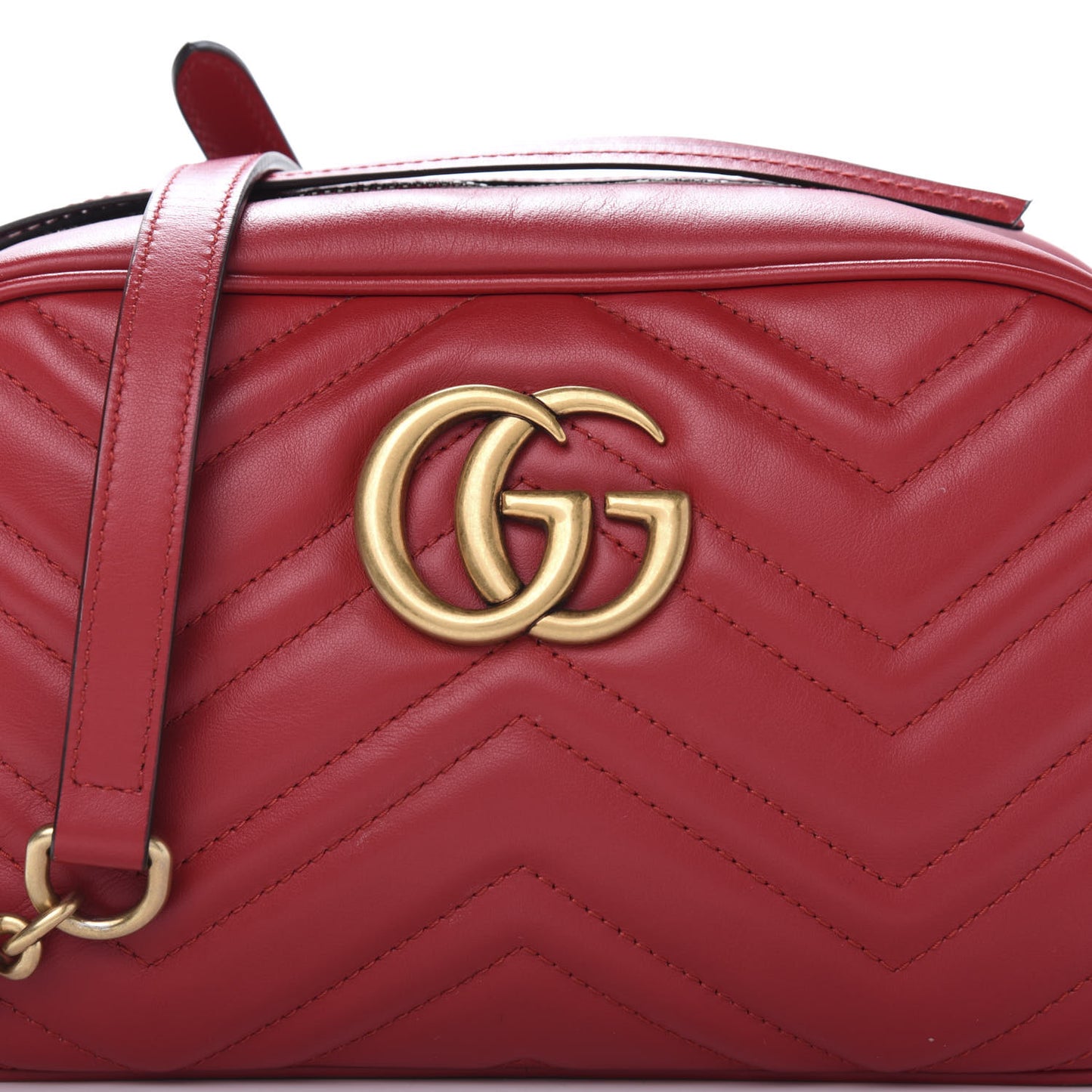 Calfskin Matelasse Small GG Marmont Chain Shoulder Bag Hibiscus Red