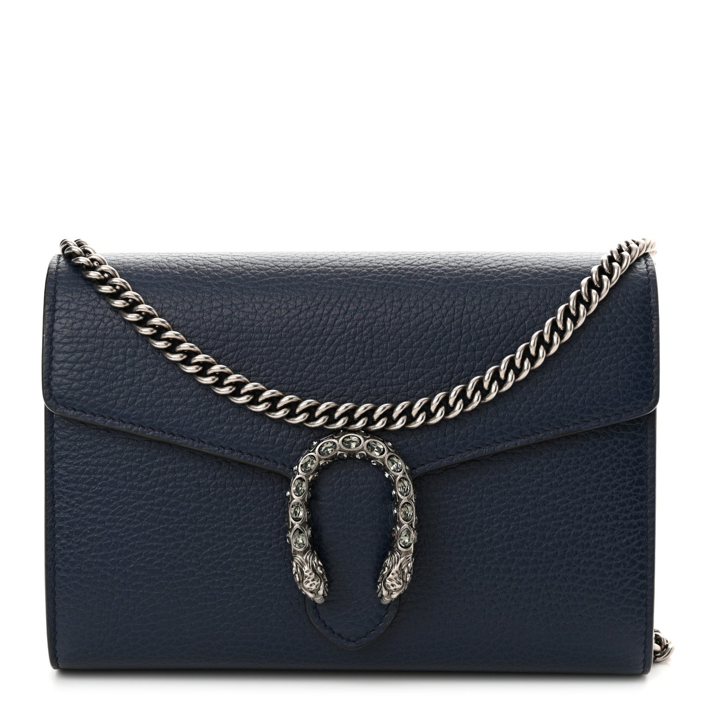 Dollar Calfskin Crystal Mini Dionysus Chain Wallet Blue Agata Black Diamond