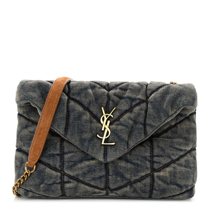 Saint Laurent Denim Quilted Toy Loulou Puffer Monogram Chain Satchel Blue Cinnamon 1 of 10