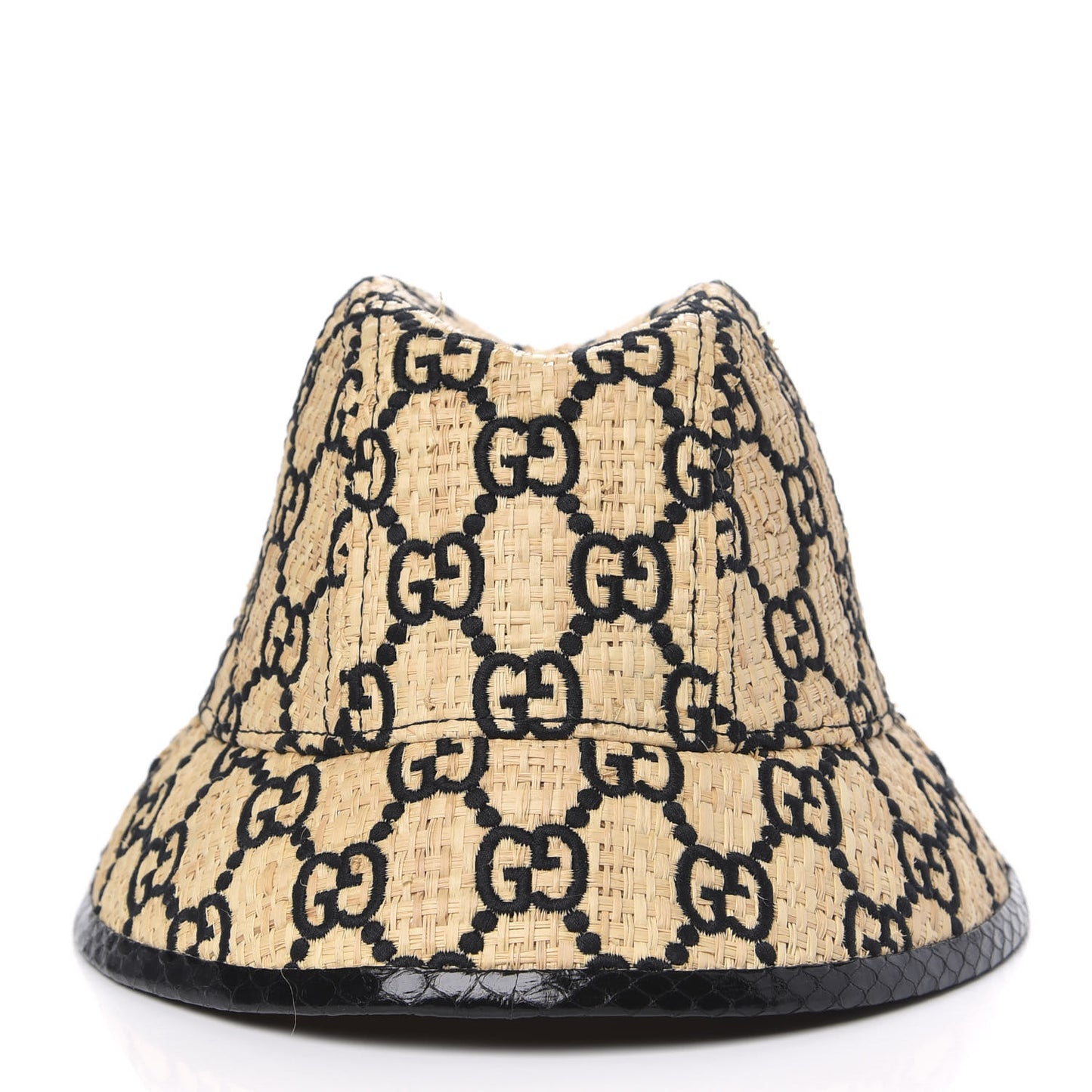 Raffia Elaphe GG Monogram Embroidered Fedora Hat M Ivory Black