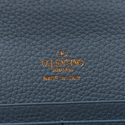 Valentino Garavani Pebbled Calfskin Rockstud Flip Lock Wallet On Chain Niagara 6 of 9