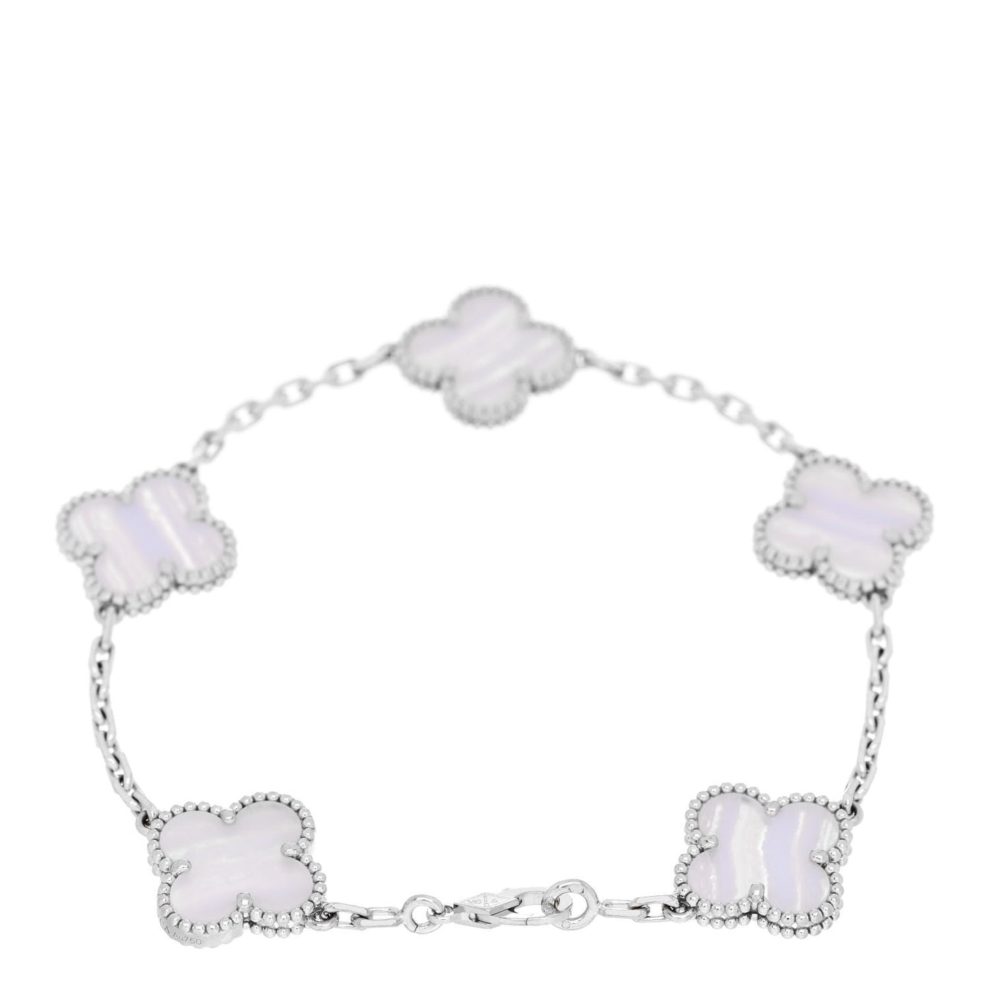 18K White Gold Chalcedony 5 Motifs Vintage Alhambra Bracelet