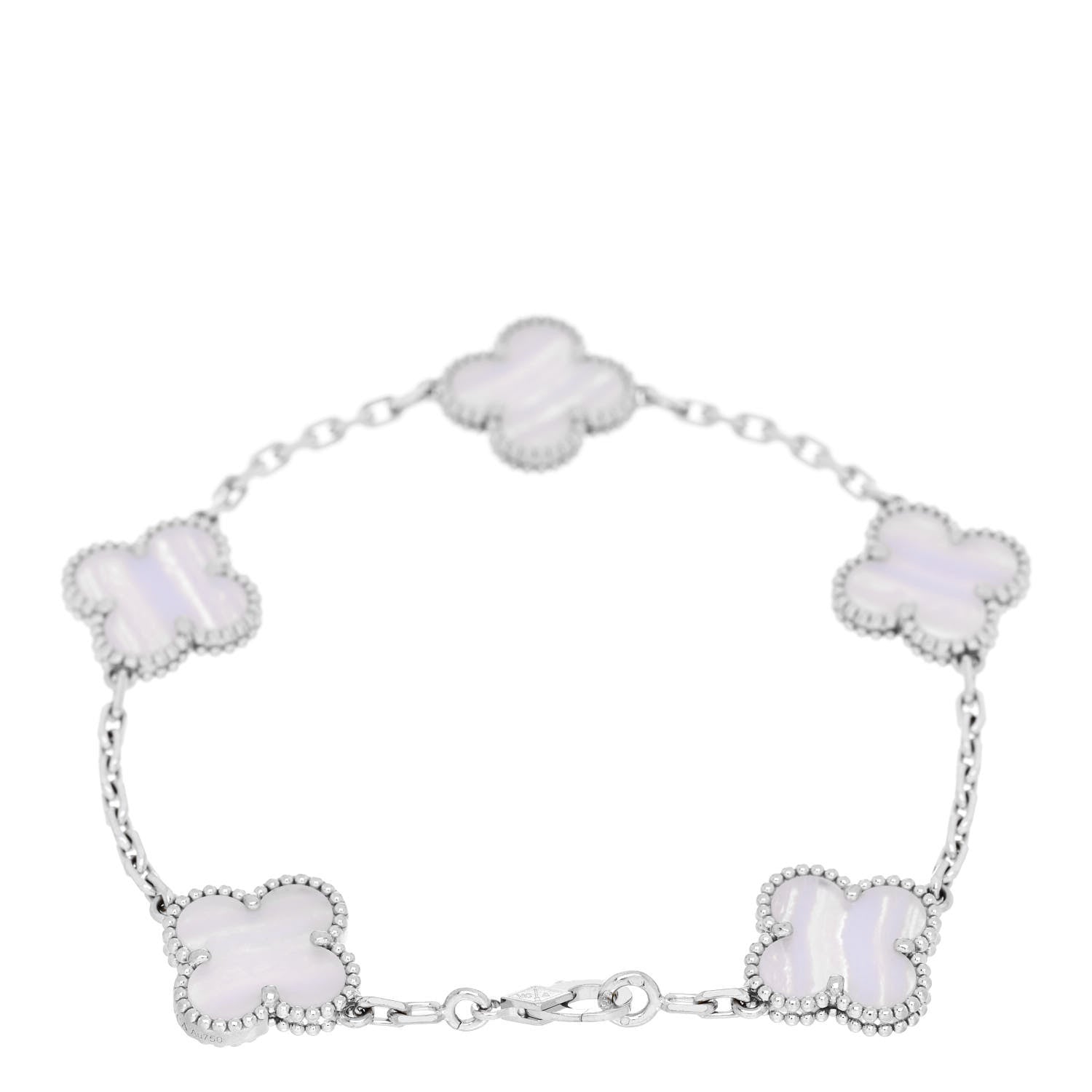 Van Cleef & Arpels 18K White Gold Chalcedony 5 Motifs Vintage Alhambra Bracelet 2 of 5