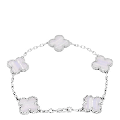 Van Cleef & Arpels 18K White Gold Chalcedony 5 Motifs Vintage Alhambra Bracelet 2 of 5