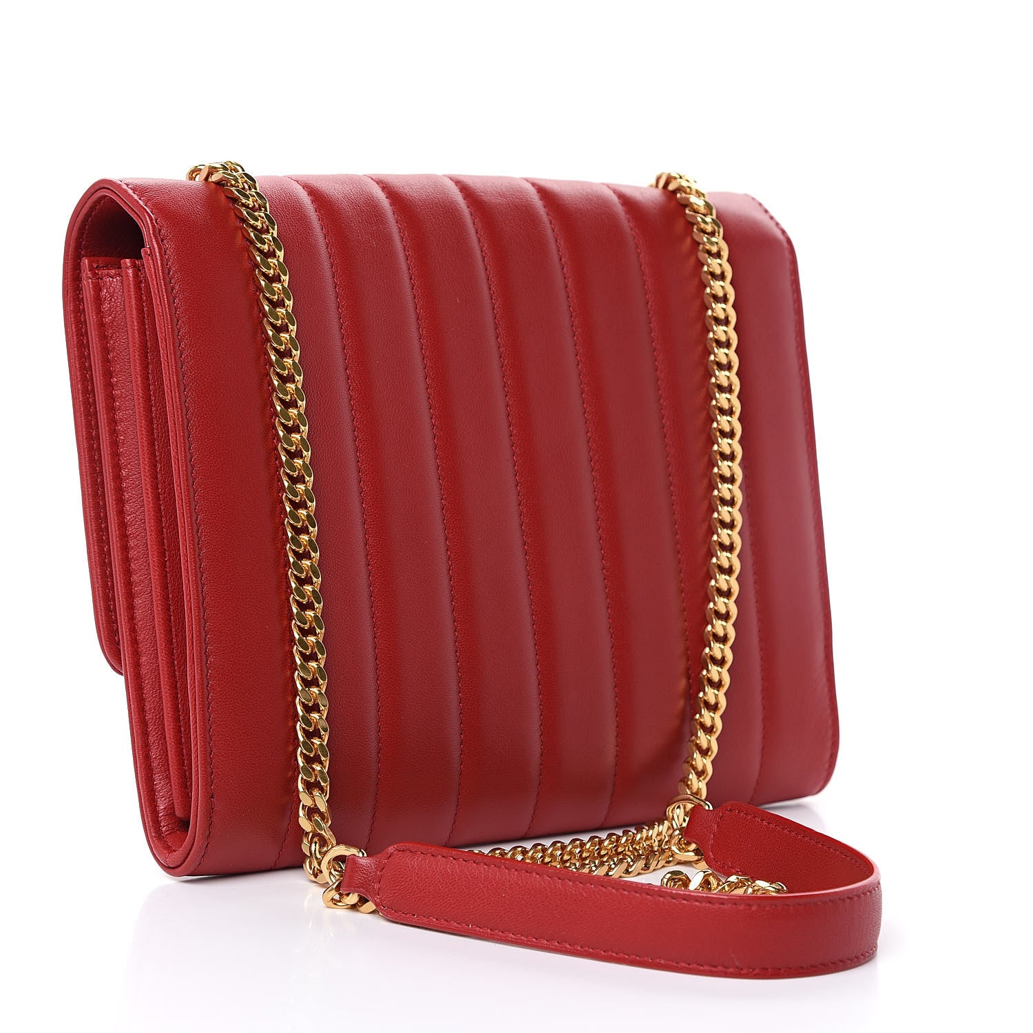 Saint Laurent Lambskin Matelasse Monogram Vicky Chain Wallet Rouge Eros 3 of 7