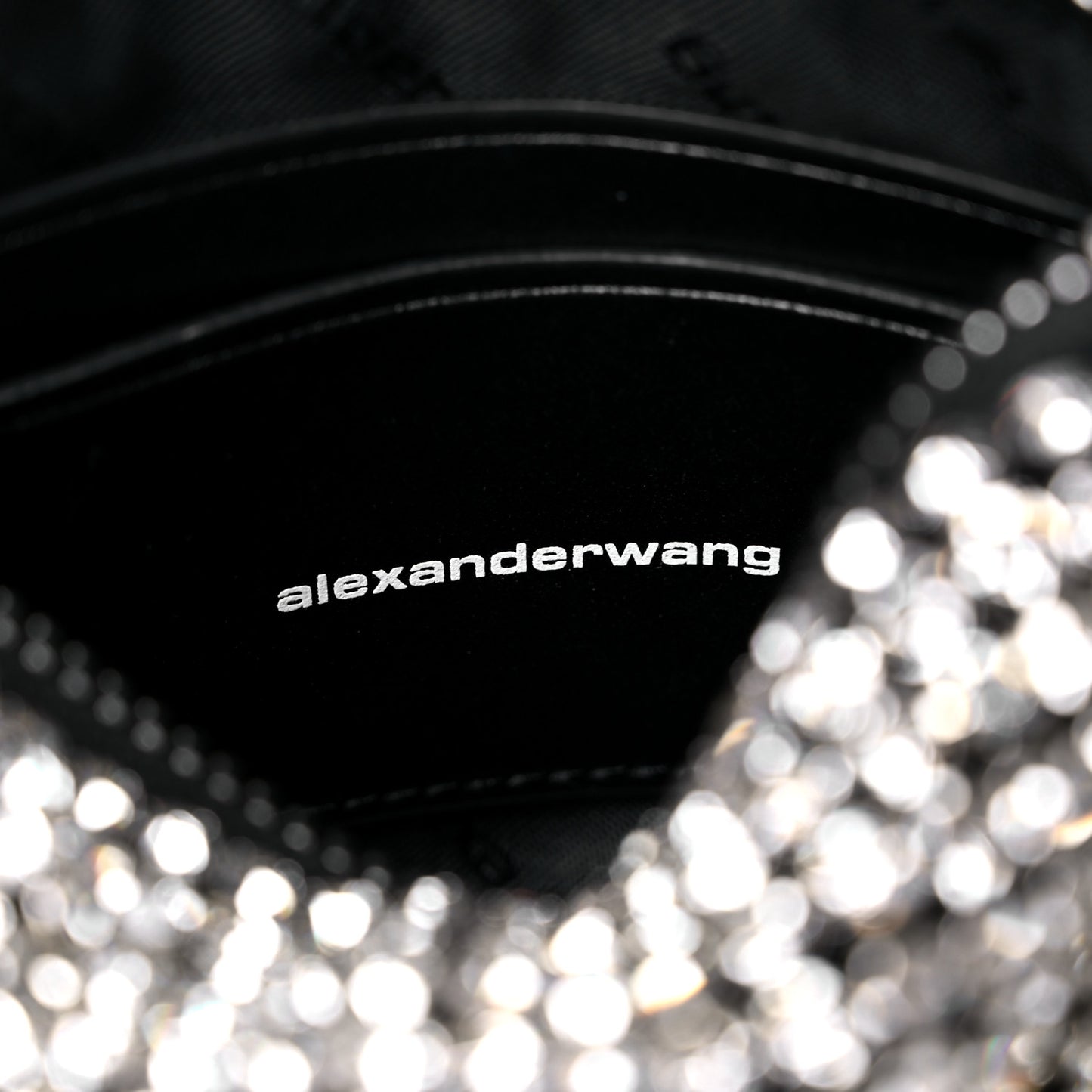 Mesh Crystal Rhinestone Mini Heiress Pouch Black Silver