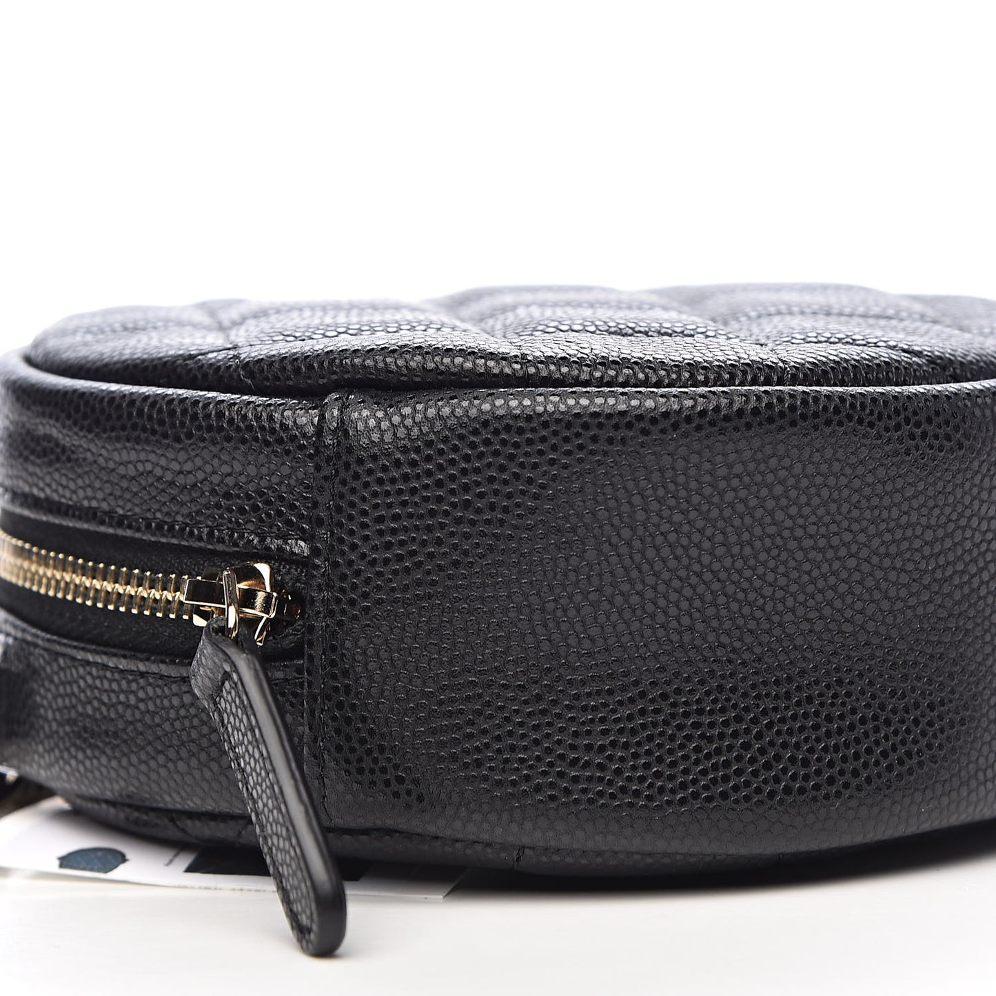 Caviar Quilted Round Clutch With Chain Black
