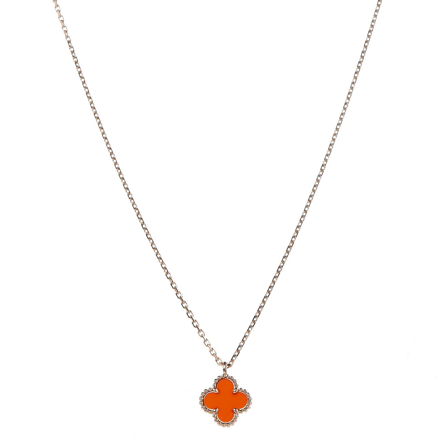 18K Rose Gold Carnelian Sweet Alhambra Pendant Necklace