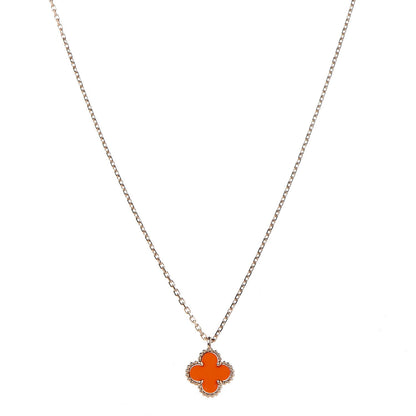 Van Cleef & Arpels 18K Rose Gold Carnelian Sweet Alhambra Pendant Necklace 1 of 7