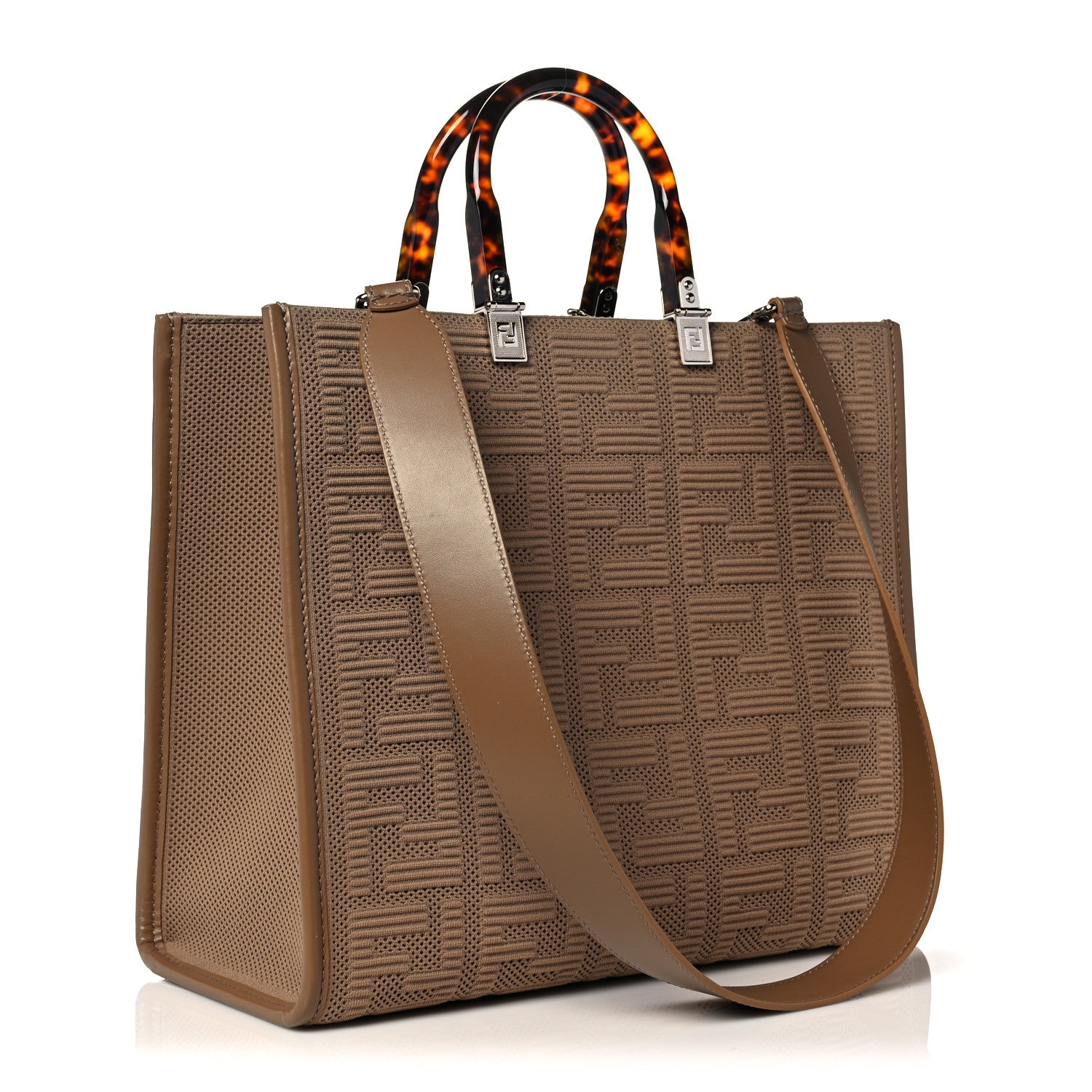 Fendi Technical Fabric Plexiglass FF Medium Fendi Sunshine Shopper Tote Sand 3 of 12