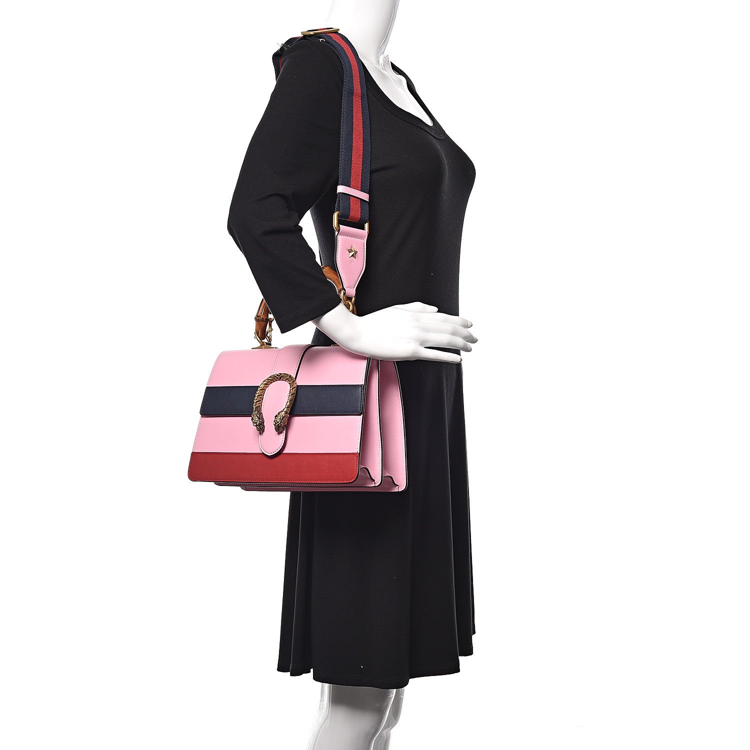 Gucci Moon Calfskin Web Medium Dionysus Bamboo Top Handle Bag Sugar Pink Blue Agata Hibiscus Red 2 of 10