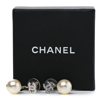Chanel Crystal Pearl CC Drop Earrings Silver 5 of 5