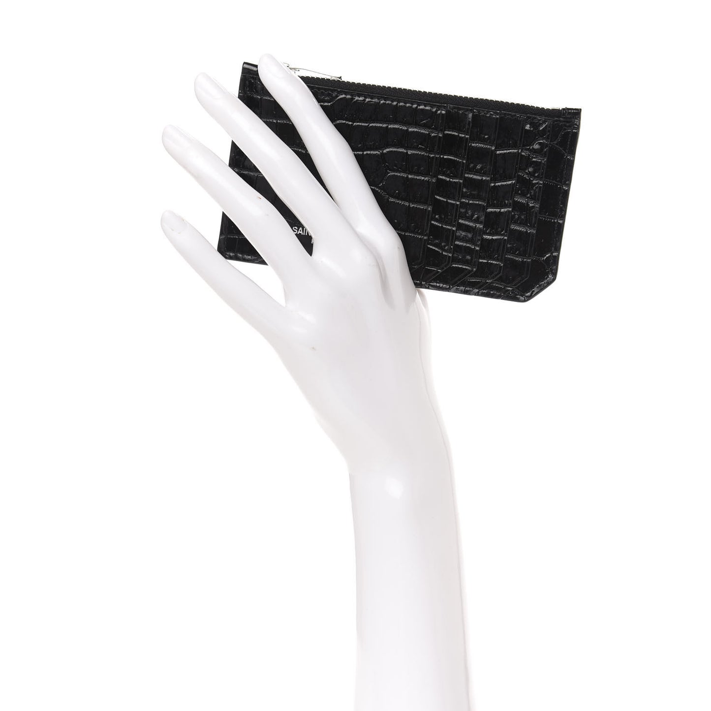 Calfskin Crocodile Embossed 5 Fragments Zip Pouch Card Holder Black