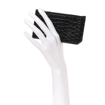 Saint Laurent Calfskin Crocodile Embossed 5 Fragments Zip Pouch Card Holder Black 2 of 8