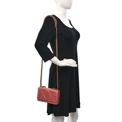 Chanel Iridescent Calfskin Quilted Chanel 19 Wallet On Chain WOC Pink 2 of 9