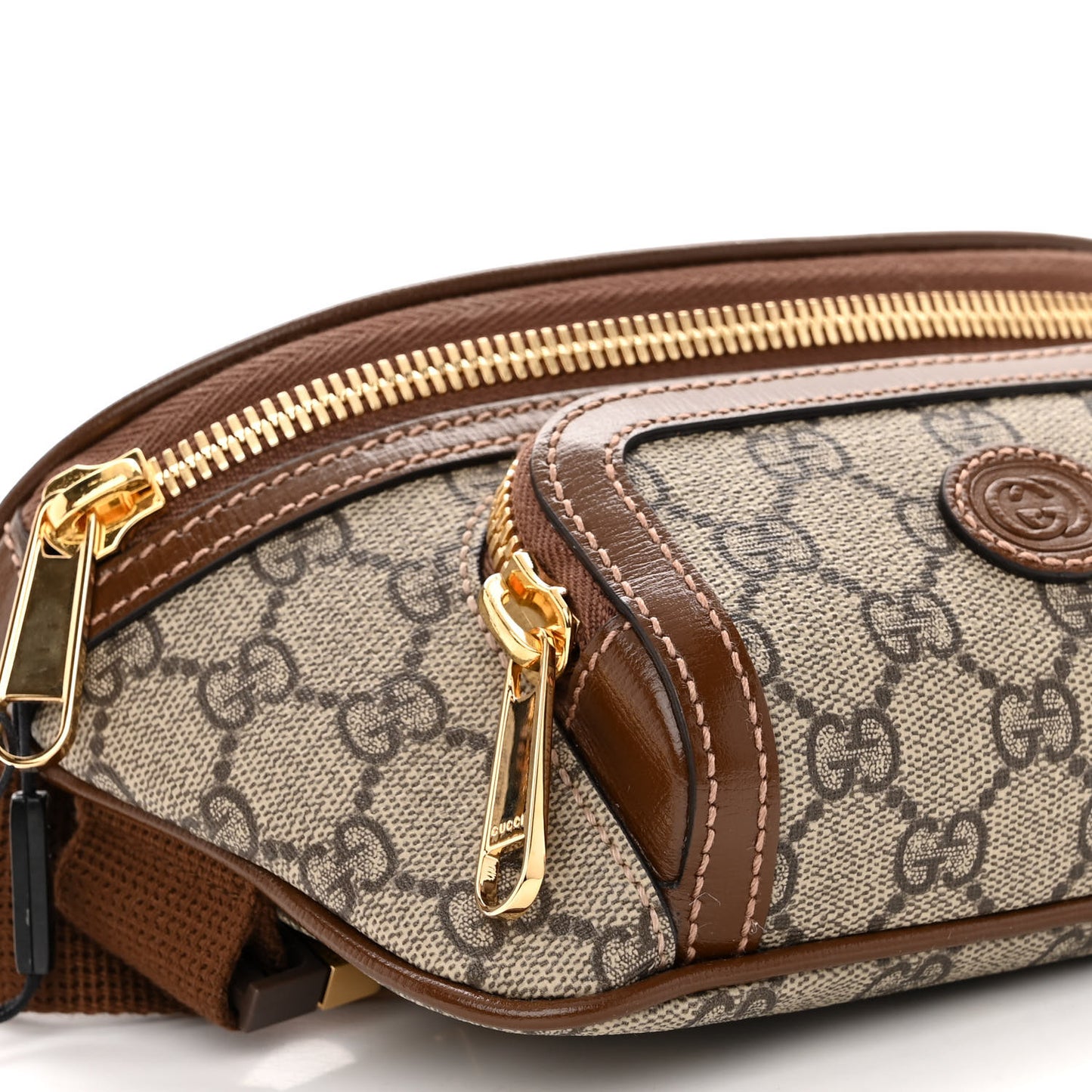 GG Supreme Monogram Textured Calfskin Retro Interlocking G Belt Bag Beige Ebony Brown Sugar