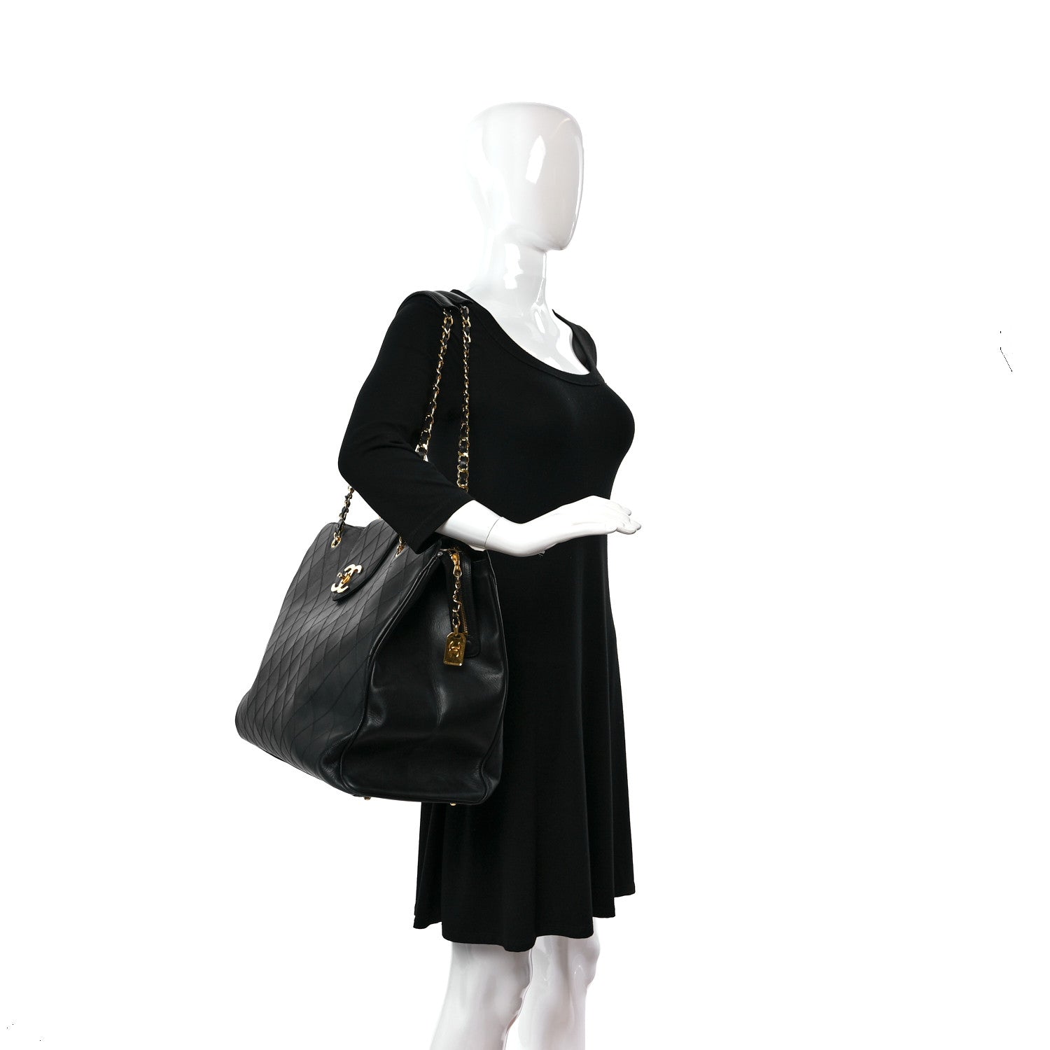 Chanel Calfskin Stitched XL Weekender Black 2 of 13