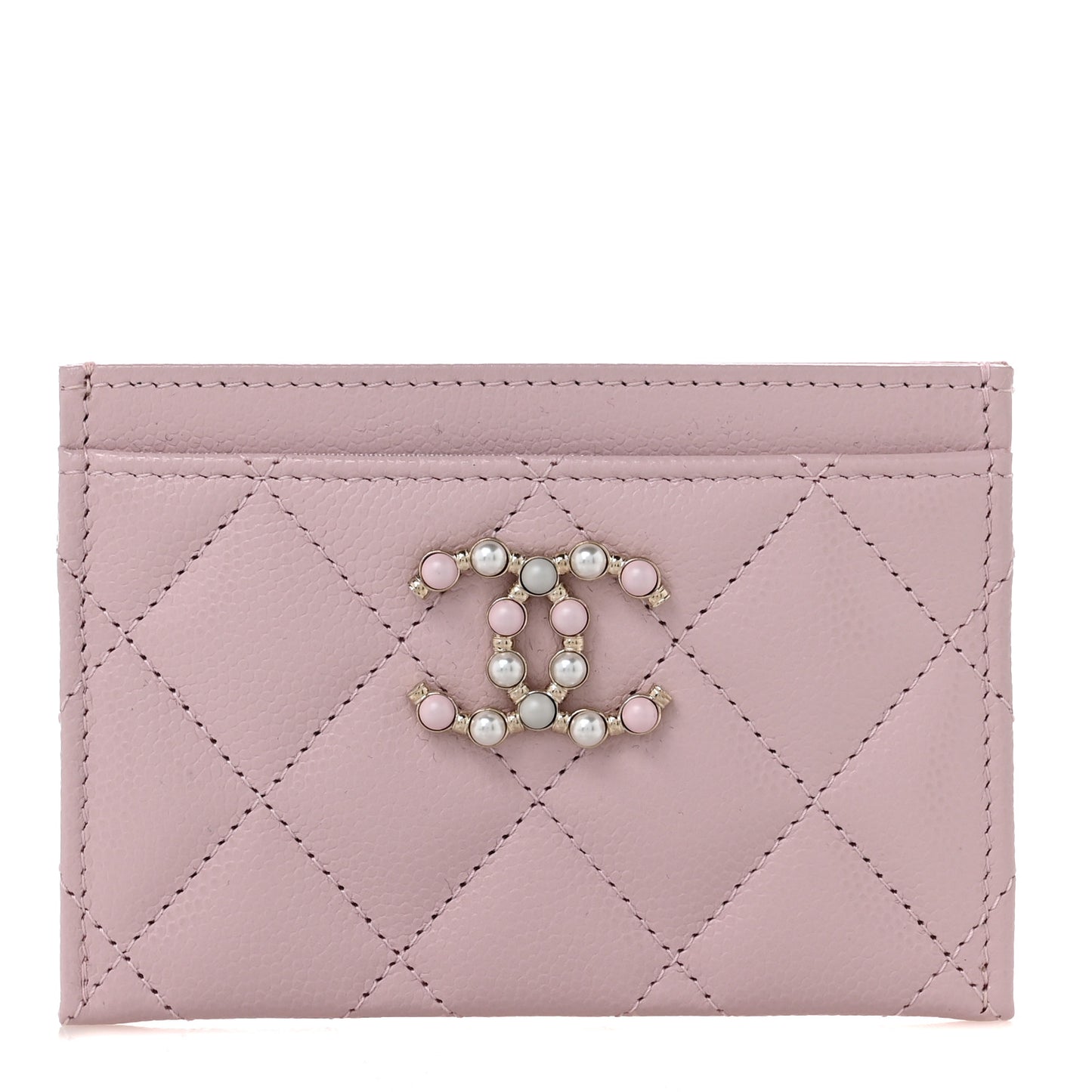 Caviar Pearl Quilted Coco Candy Card Holder Pink