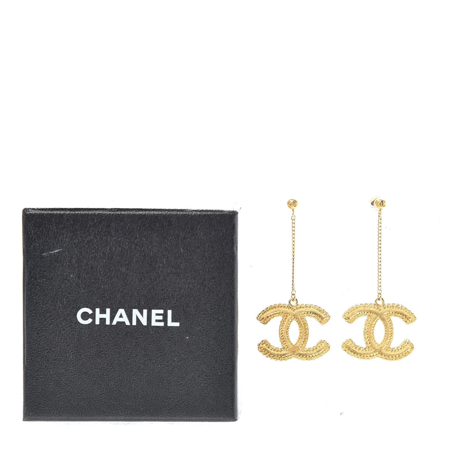 Chanel CC Drop Earrings Matte Gold 5 of 5