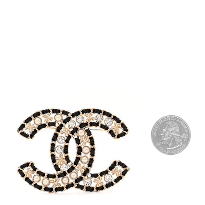 Chanel Lambskin Pearl Crystal CC Brooch Gold Black 2 of 4