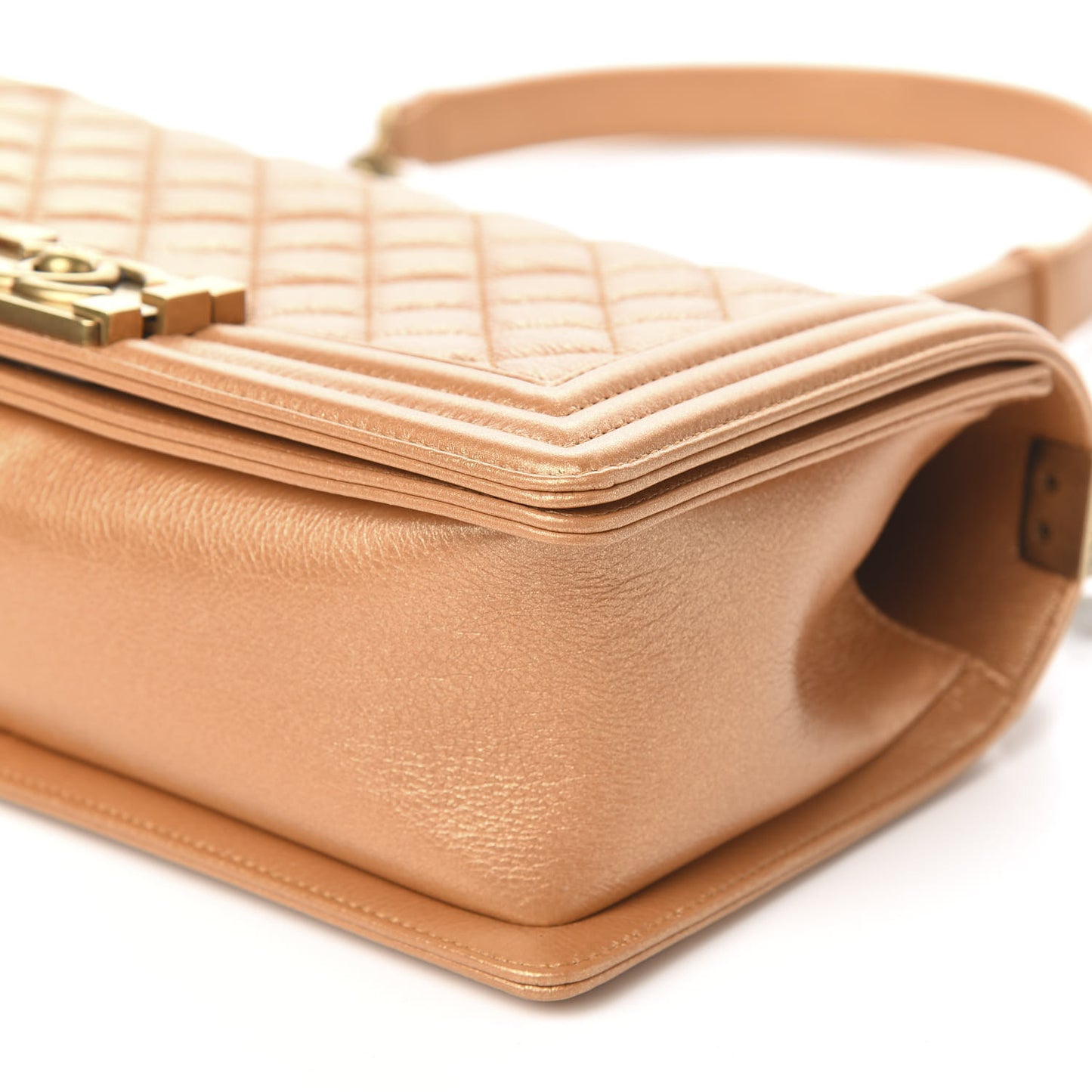 Metallic Calfskin Quilted Medium Boy Flap Gold
