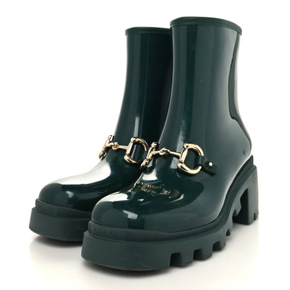 Gucci Rubber Womens Horsebit Ankle Boots 38 Vintage Green 3 of 7