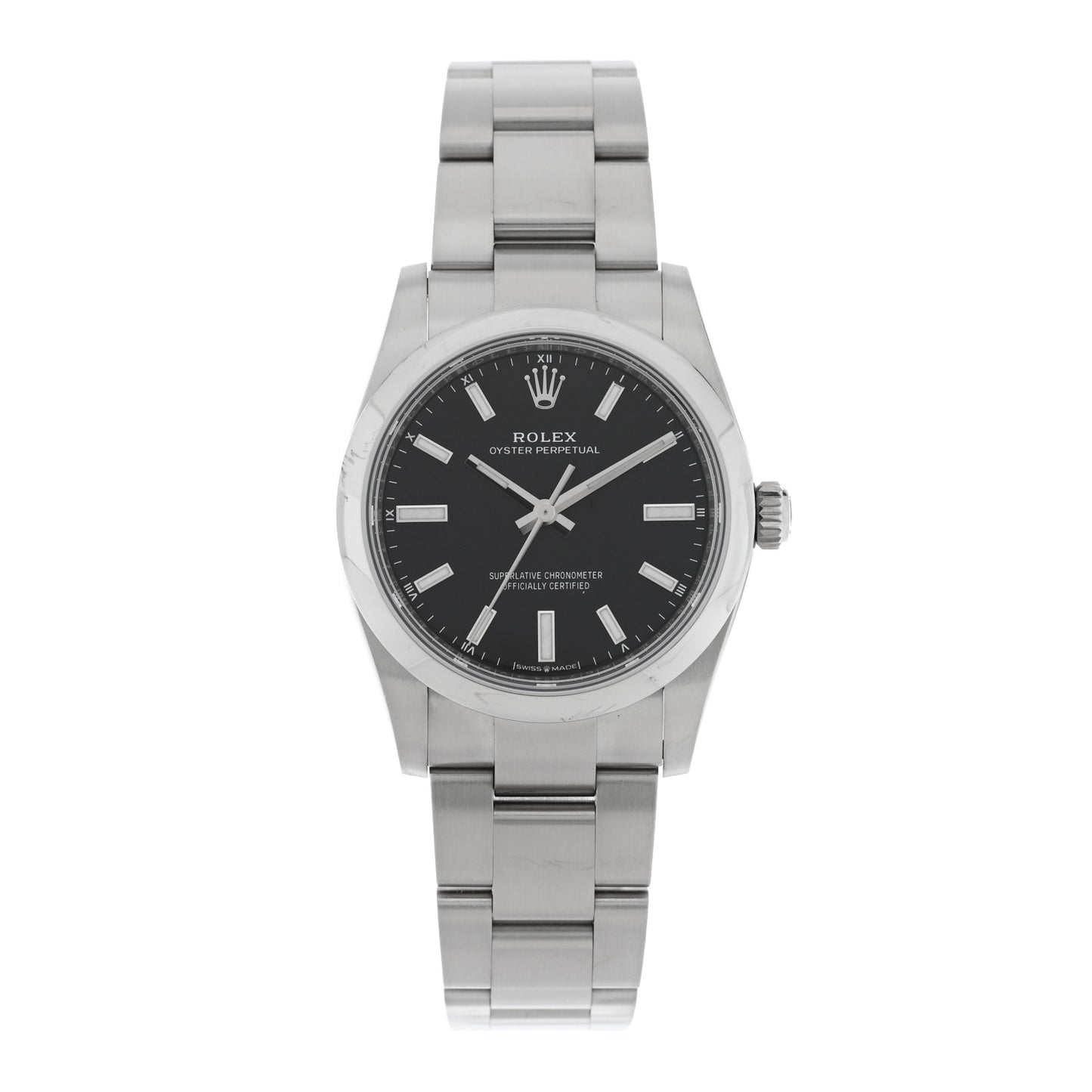 Stainless Steel 34mm Oyster Perpetual Watch Bright Black 124200
