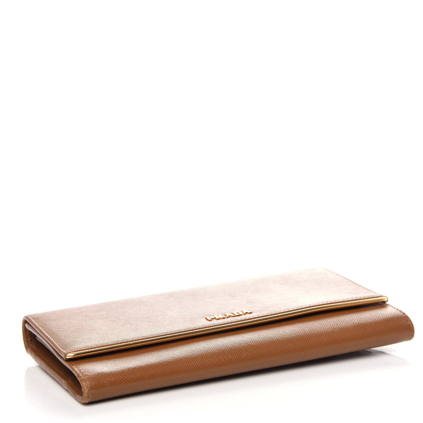 Saffiano Metal Bar Flap Wallet Caramel