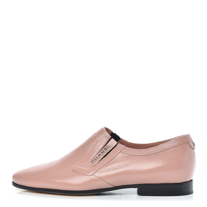 Chanel Glazed Calfskin Logo Slip On Loafers 38.5 Light Pink 1 of 9