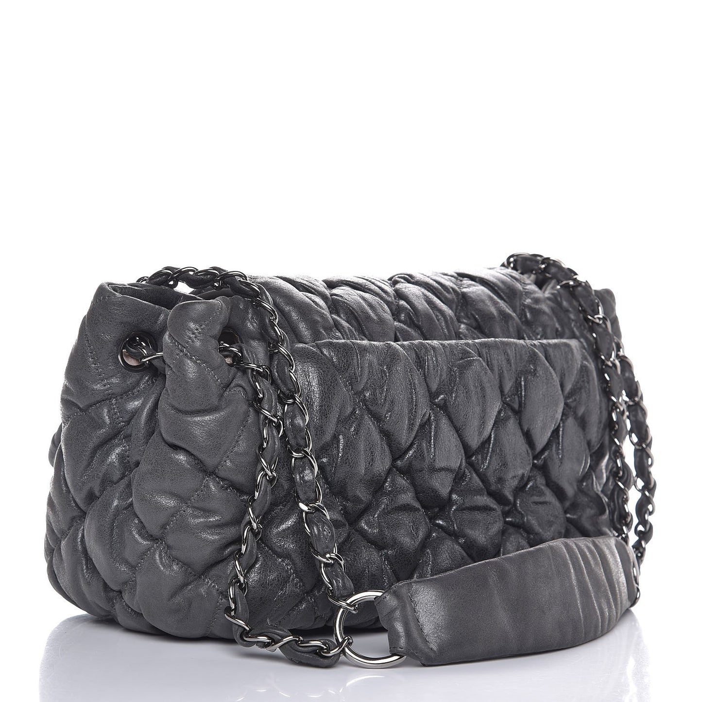 Calfskin Bubble Quilt Accordion Flap Grey