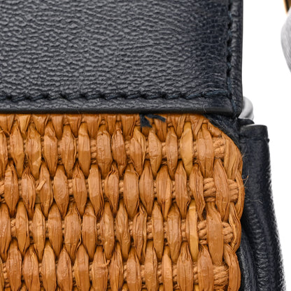 Gucci Straw Lux New Sakai Calfskin Lux Medium Dahlia Bamboo Handle Tote Bag Dark Natural Blue 14 of 14