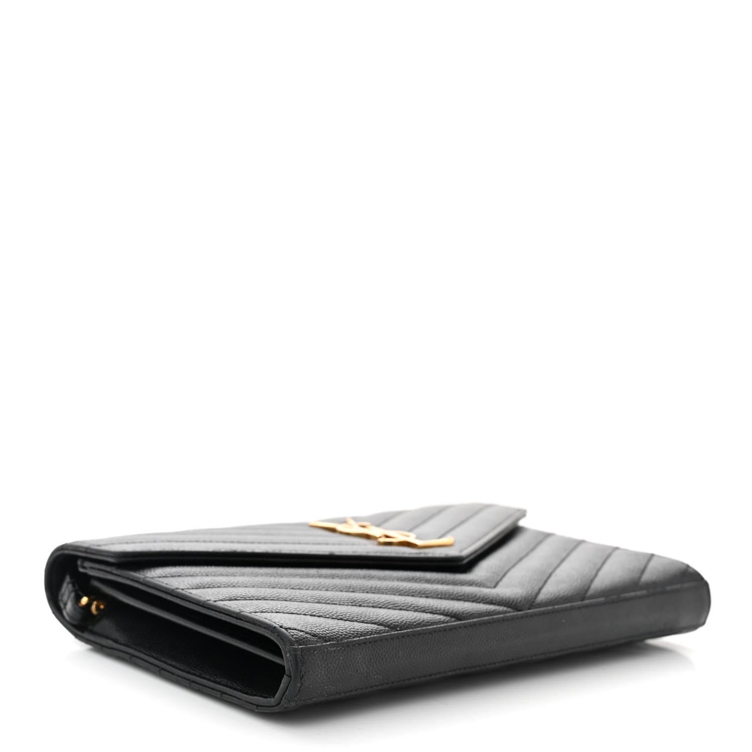 Saint Laurent Grain De Poudre Matelasse Chevron Monogram Chain Wallet Black 4 of 10