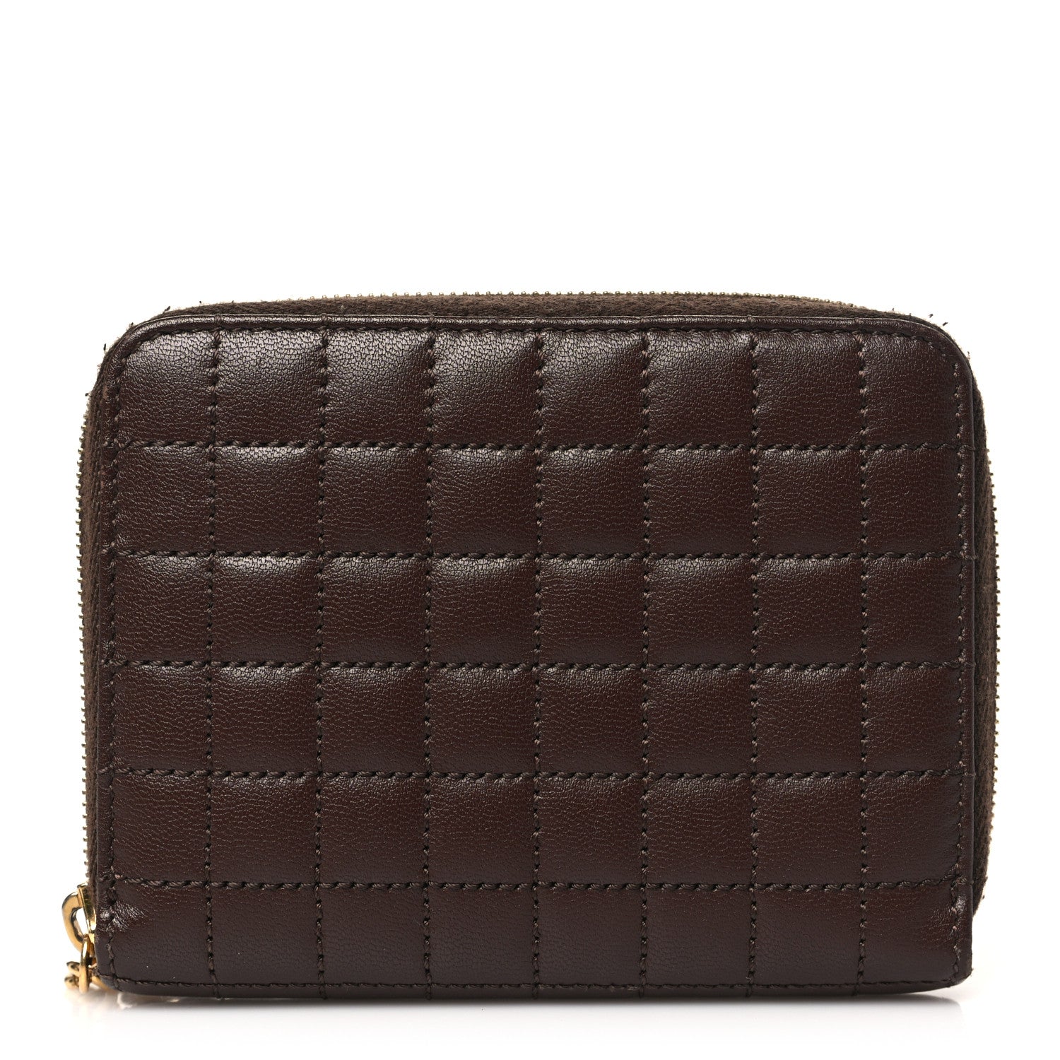 Celine Lambskin Quilted C Charm Zip Around Wallet Brown 1 of 9