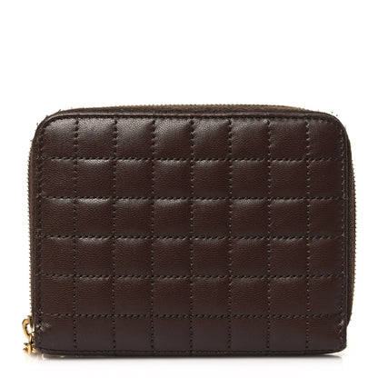 Celine Lambskin Quilted C Charm Zip Around Wallet Brown 1 of 9