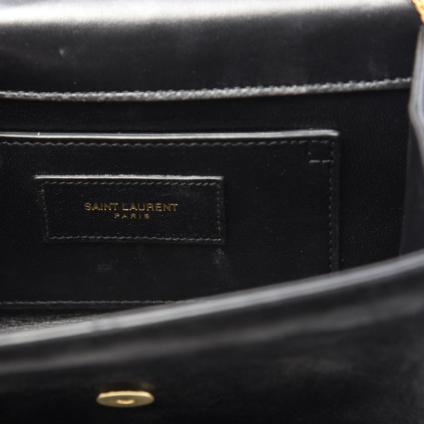 Suede Small Classic Monogram Kate Tassel Satchel Black