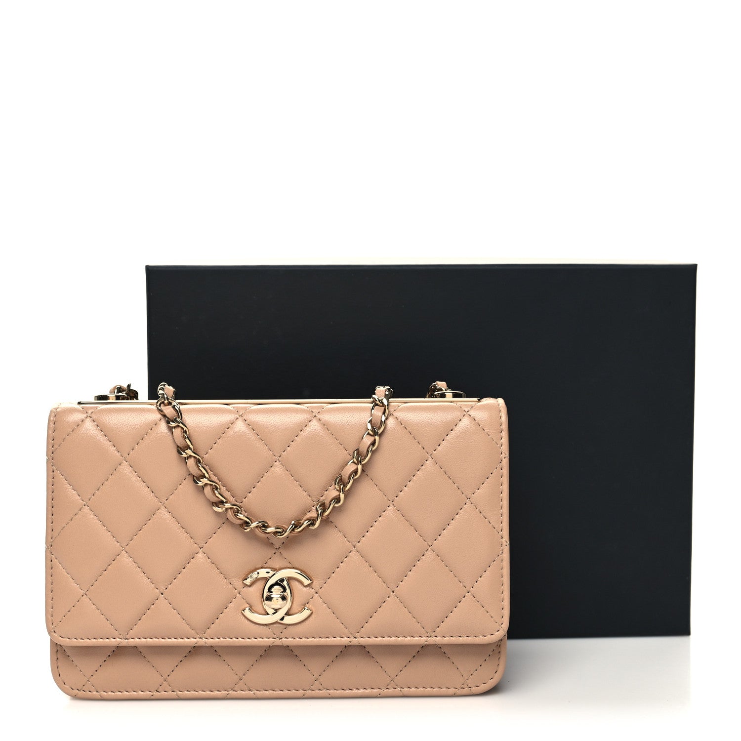 Chanel Lambskin Quilted Trendy CC Wallet On Chain WOC Beige 14 of 14