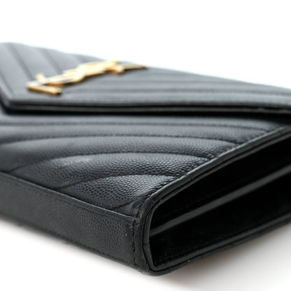 Saint Laurent Grain De Poudre Matelasse Chevron Monogram Chain Wallet Black 9 of 9