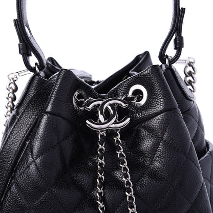 Chanel Grained Calfskin Quilted CC Chain Bucket Drawstring Bag Black 11 of 12